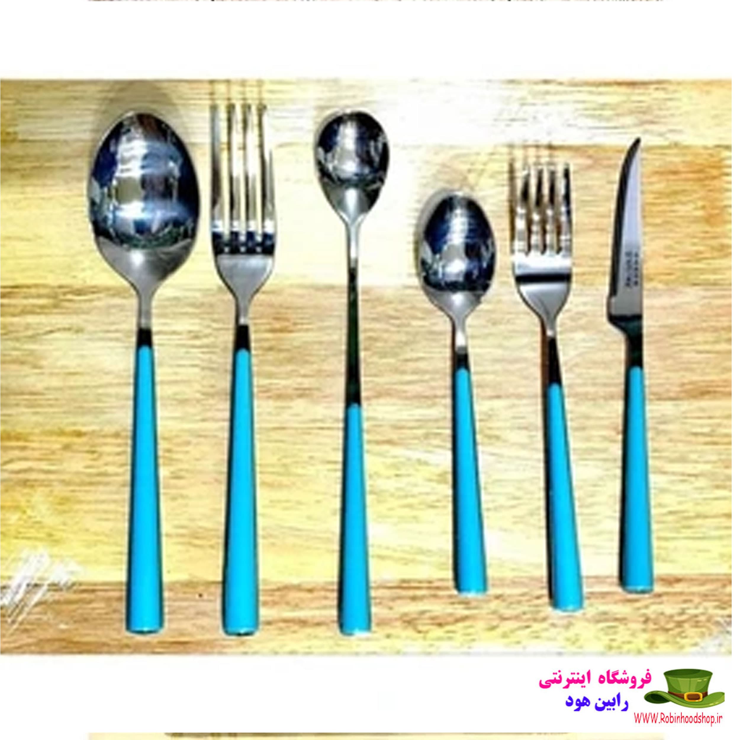 ست قاشق و چنگال 39 پارچه آبی رومیزی استند نقره ای استار — تصویر ۵