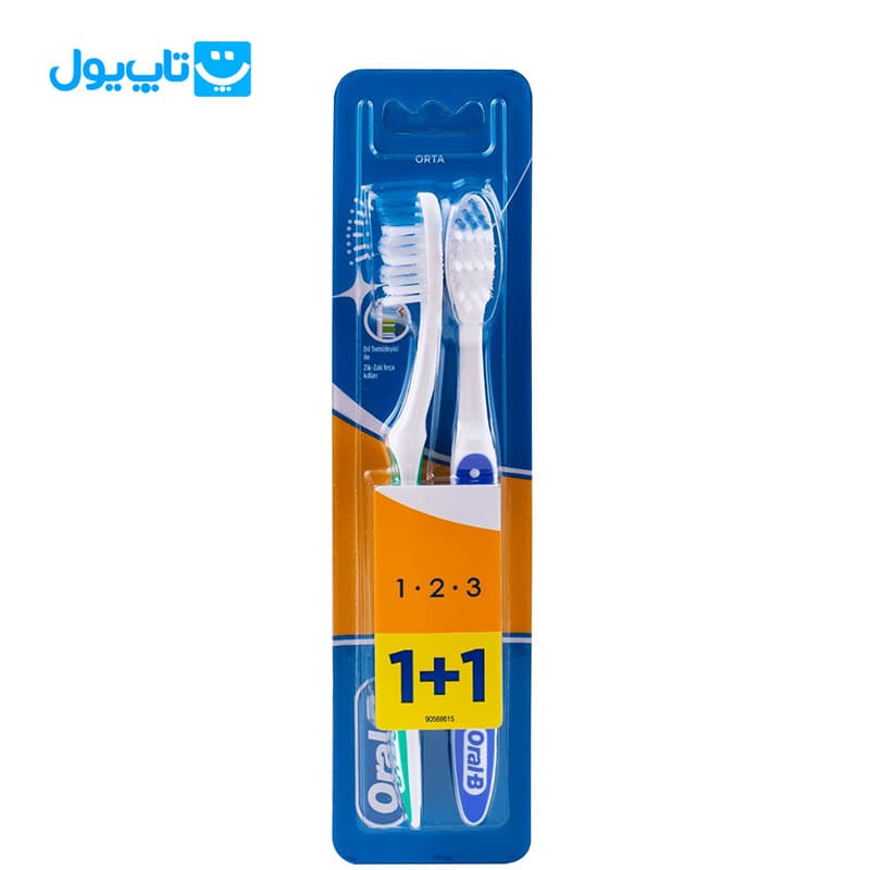 مسواک اورال-بی Oral-B دوقلو مدل 1+1 Shiny Clean با برس متوسط
