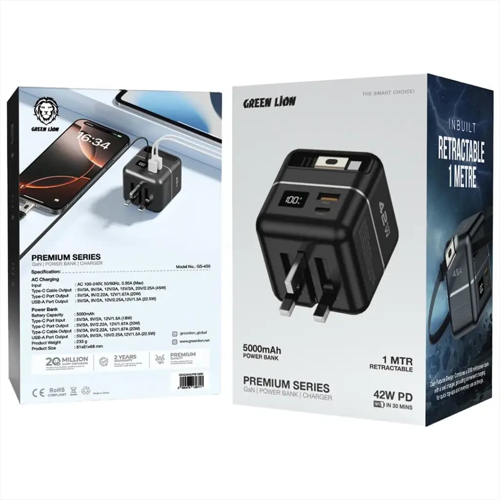 شارژر و پاوربانک GaN گرین لاین Green Lion GaN Premium Series Charger 42W with 5000mAh Power Bank — تصویر ۶