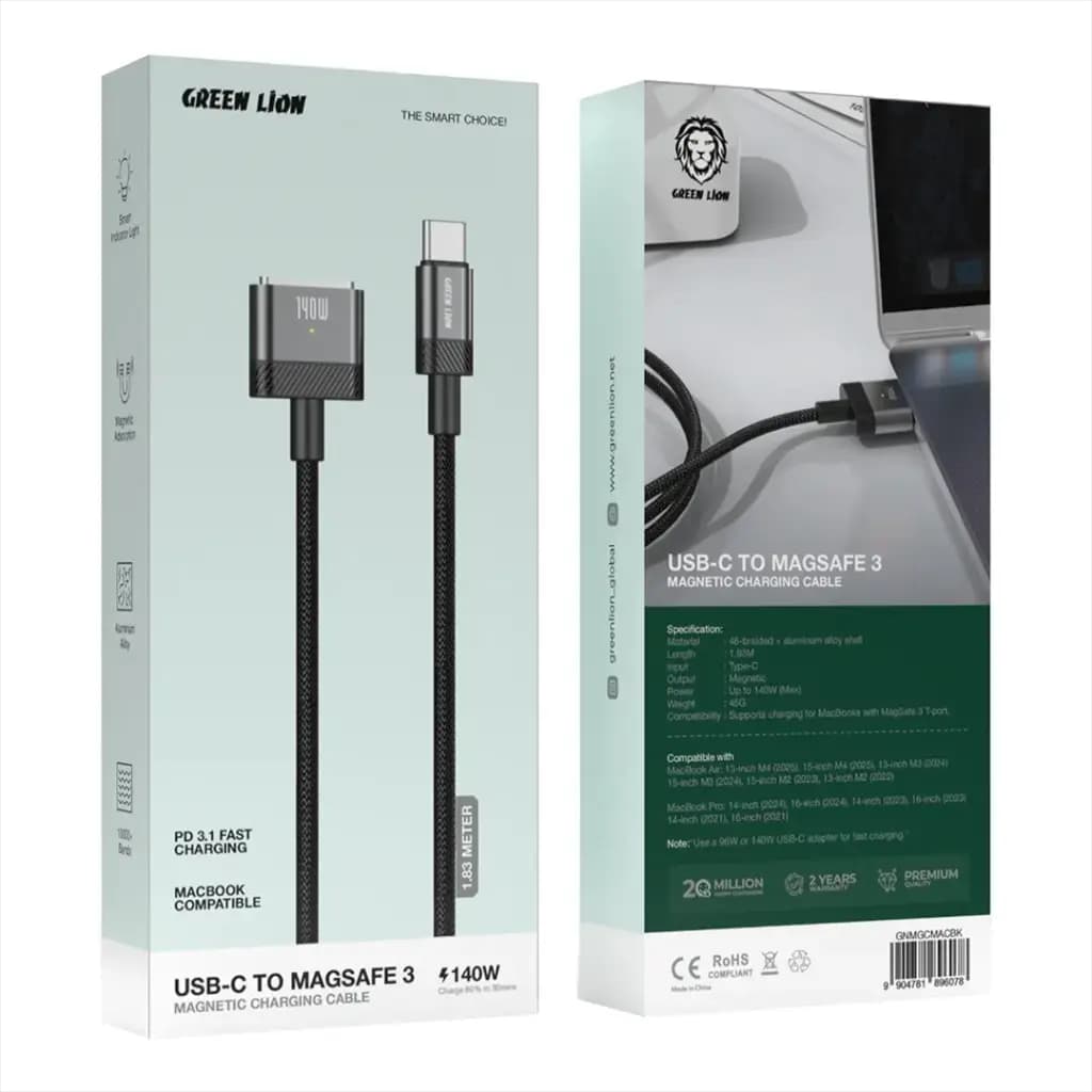 کابل تایپ C به مگ سیف گرین لاین Green Lion USB-C to MagSafe 3 Magnetic Charging Cable — تصویر ۳