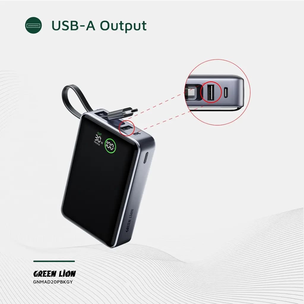 پاوربانک ۲۰۰۰۰ میلی آمپری گرین لاین Green Lion Madrid 20 Power Bank 20000mAh PD 35W — تصویر ۳
