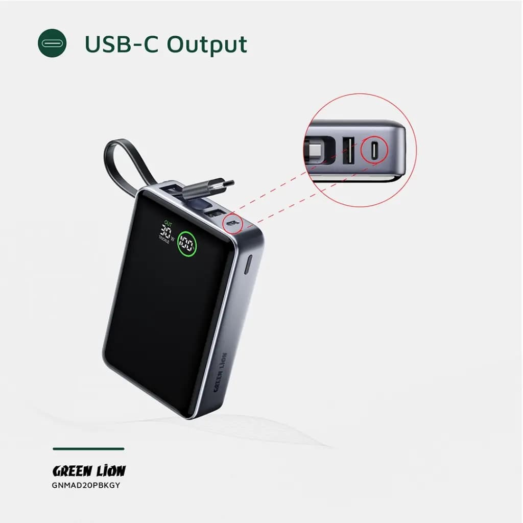 پاوربانک ۲۰۰۰۰ میلی آمپری گرین لاین Green Lion Madrid 20 Power Bank 20000mAh PD 35W — تصویر ۴
