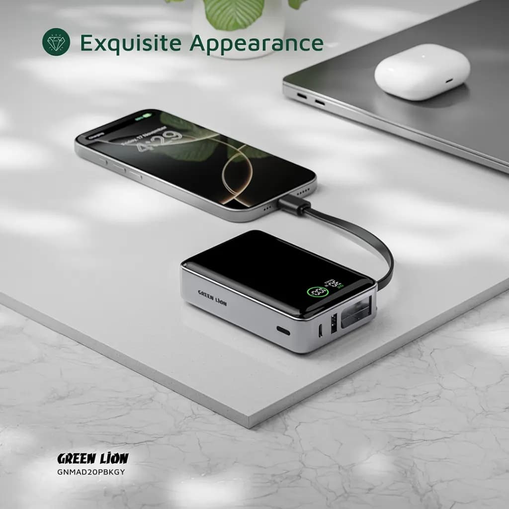 پاوربانک ۲۰۰۰۰ میلی آمپری گرین لاین Green Lion Madrid 20 Power Bank 20000mAh PD 35W — تصویر ۶