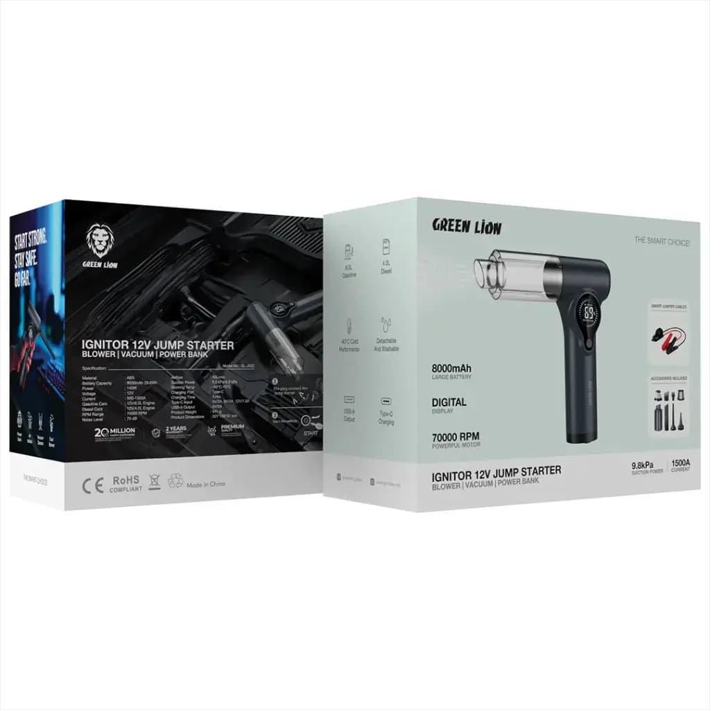 جامپ استارتر چند کاره Green Lion Ignitor 12V Jump Starter | Blower | Vacuum | Power Bank — تصویر ۷
