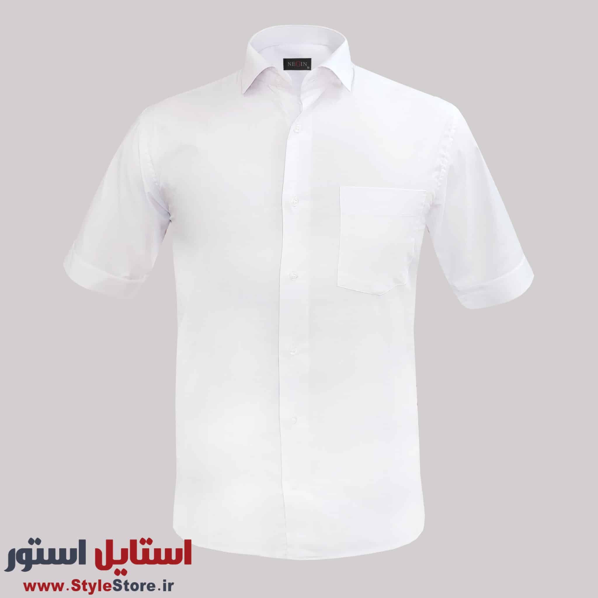 پیراهن آستین کوتاه مردانه نگین کد DAK-20845 رنگ سفید — تصویر ۱۱