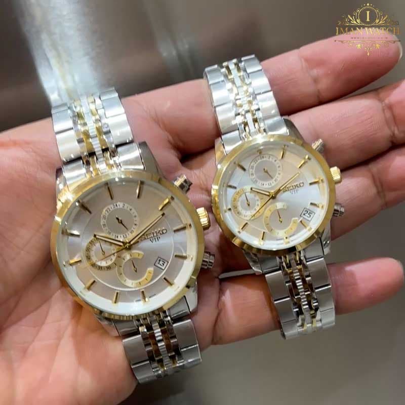 ساعت ست سیکو سه موتوره دو رنگ طلایی صفحه سفید Seiko 8881 — تصویر ۵