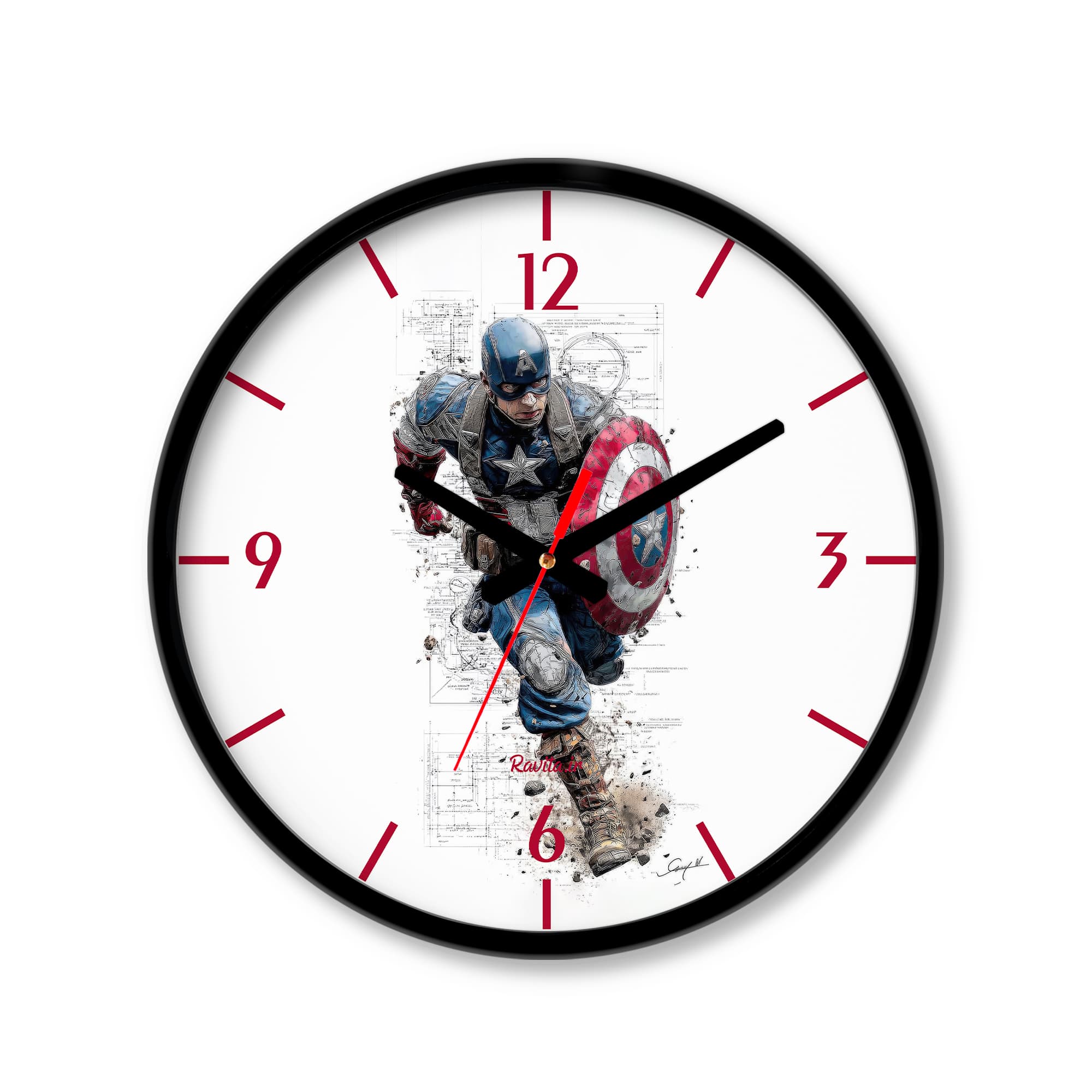 ساعت رومیزی دیواری راویتا طرح کاپیتان آمریکا – Captain America کد 3757 — تصویر ۶