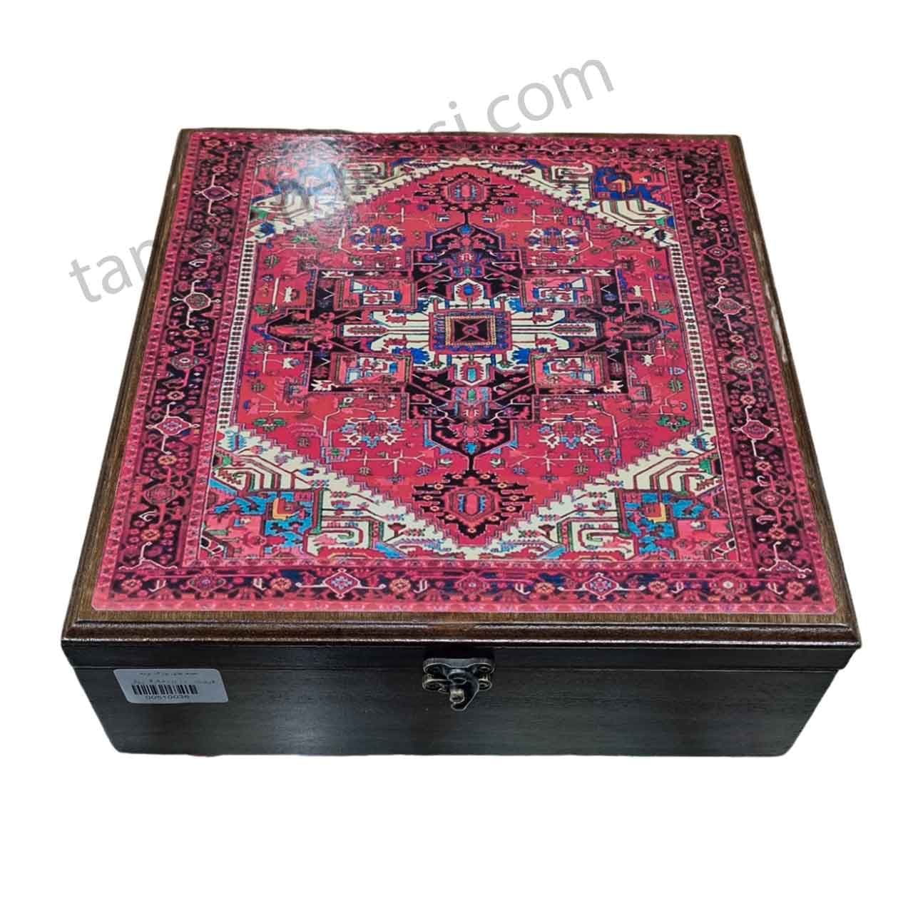جعبه چای و دمنوش 30 در 30 سانت طرح فرش قرمز