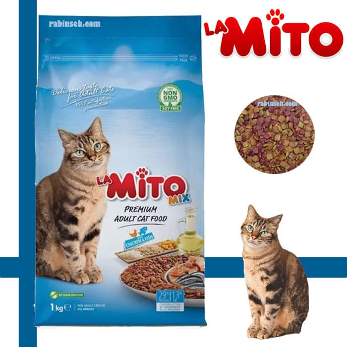 غذای خشک گربه بالغ میتو ترکیه طعم مرغ و ماهی پریمیوم فله ای (بسته بندی رابینسه) — تصویر ۲
