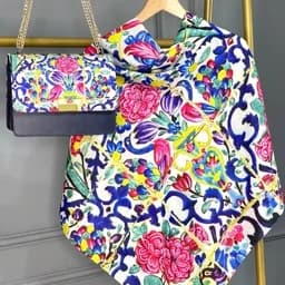 ست کیف و روسری (شال) طرح کاشی گلستان کیف T2برند مونتلا- روسری نخی قواره 130 — تصویر ۲