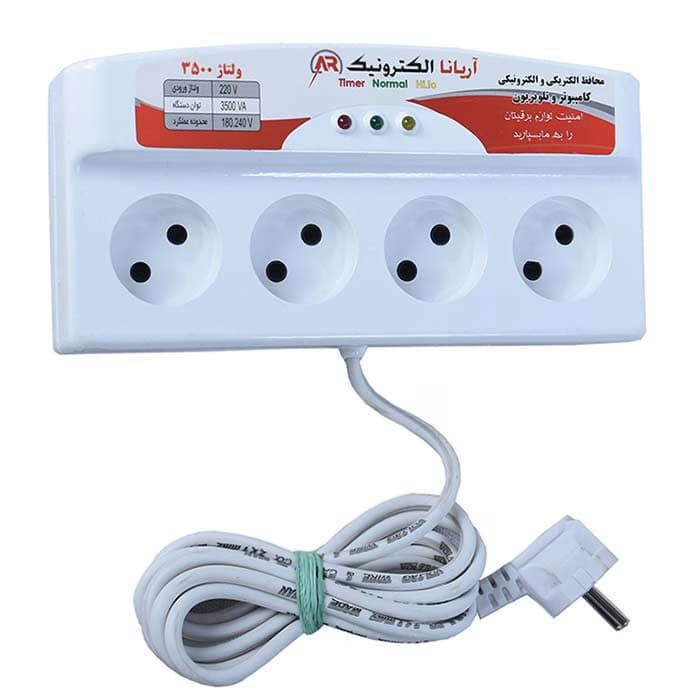 چندراهی برق و محافظ ولتاژ آریانا مدل 4 خانه کابل 3 متری — تصویر ۲