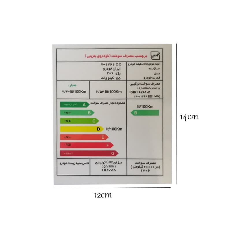 برچسب مصرف انرژی مناسب پژو 206 کد 2148 — تصویر ۹