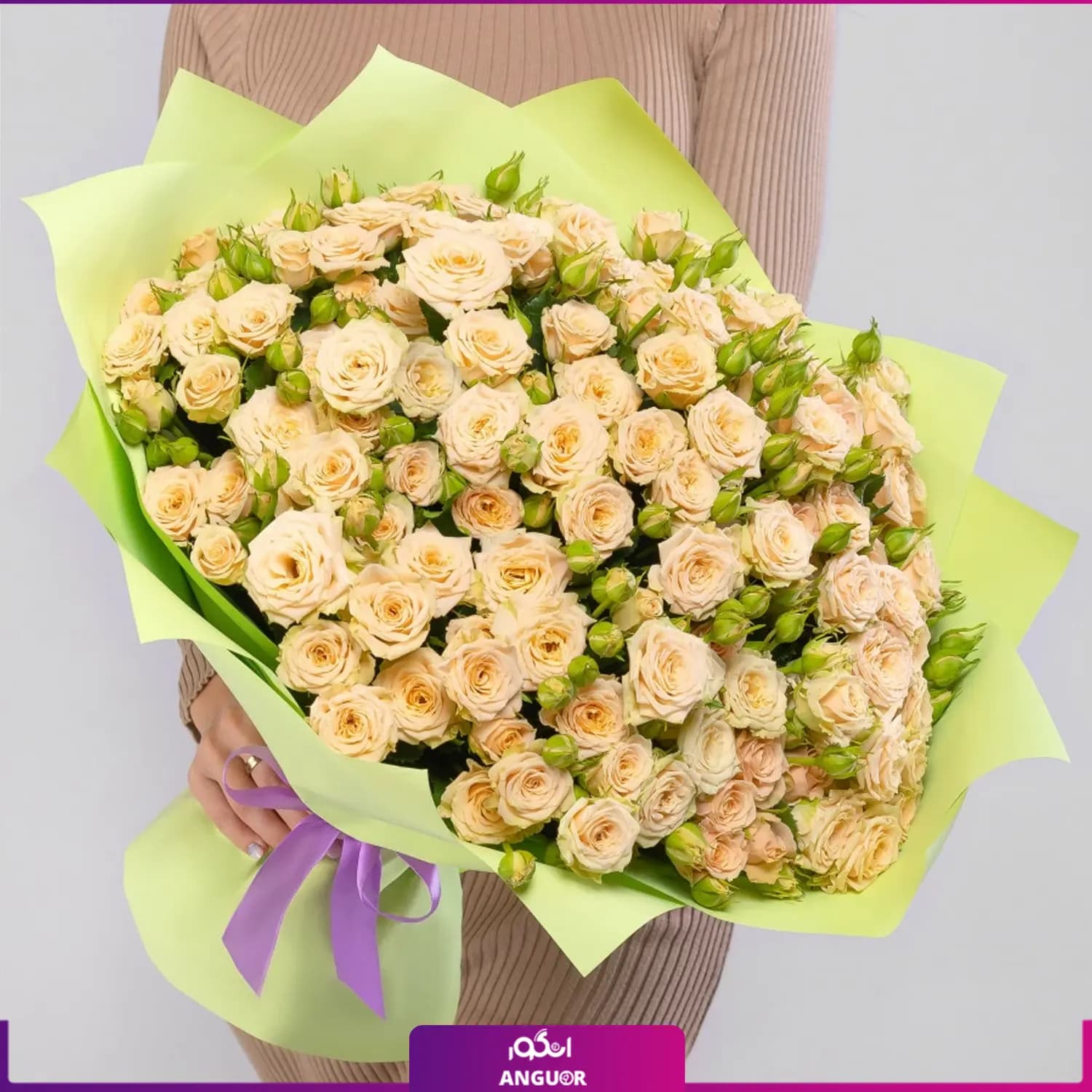 دسته گل رز مینیاتوری گلبهی پرگل