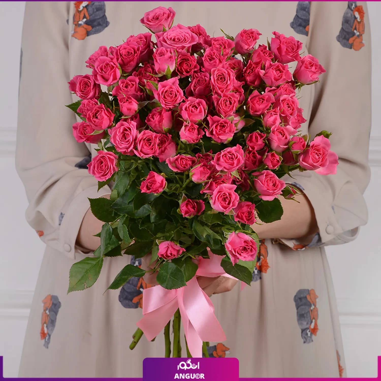 دسته گل رز مینیاتوری صورتی دخترانه — تصویر ۳