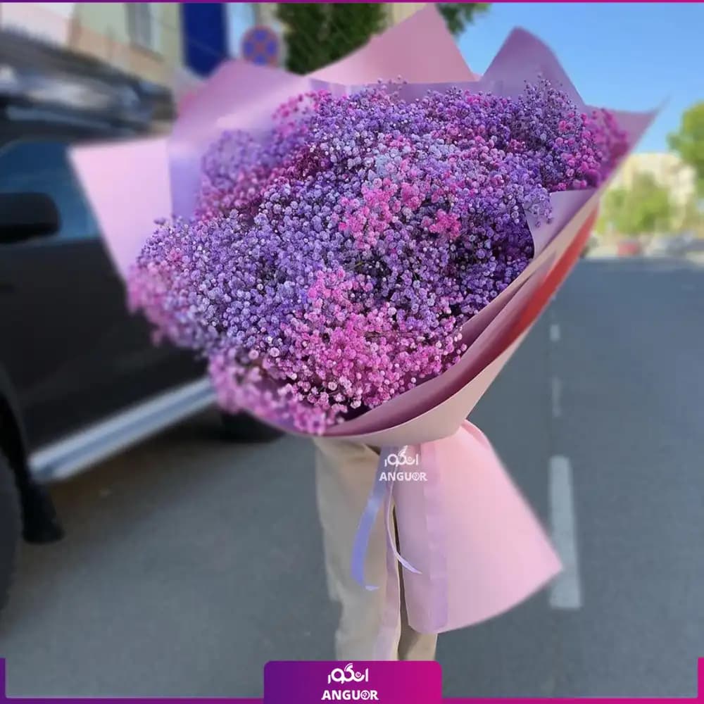 دسته گل ژیپسوفیلا صورتی و بنفش سایز بزرگ (گل عروس) — تصویر ۷
