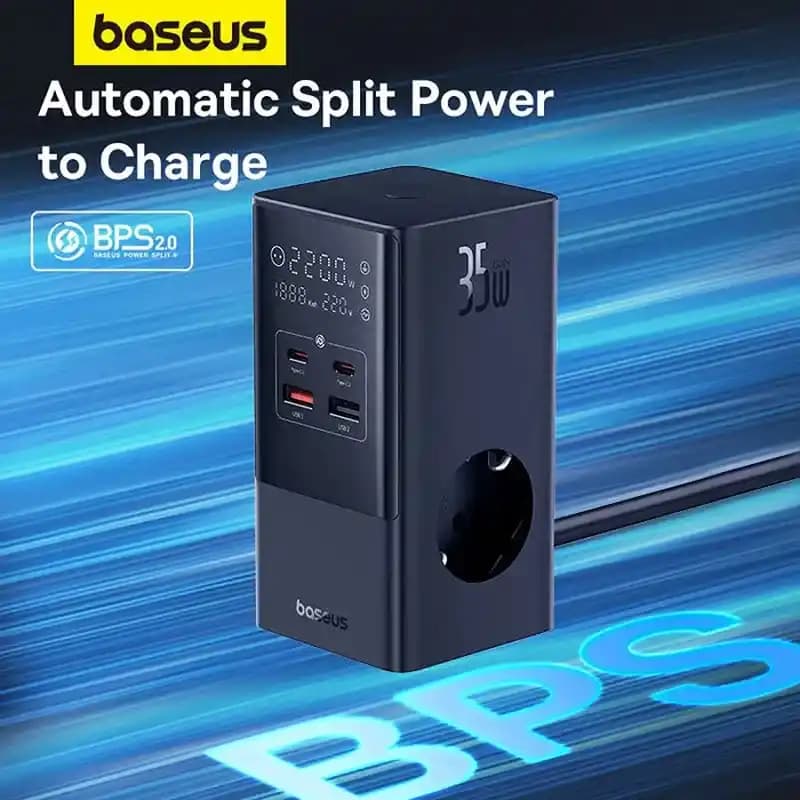 شارژر رومیزی باسئوس Baseus PowerCombo Tower 3AC+2u+2C E00023606113-00 35W — تصویر ۱۰