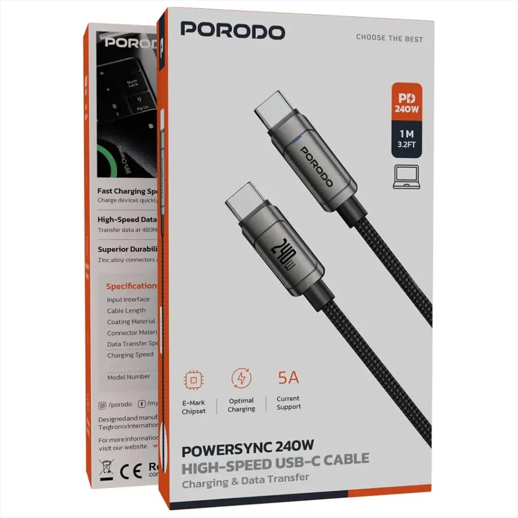 کابل شارژ 240 وات پرودو تایپ C به تایپ C مدل PowerSync — تصویر ۵