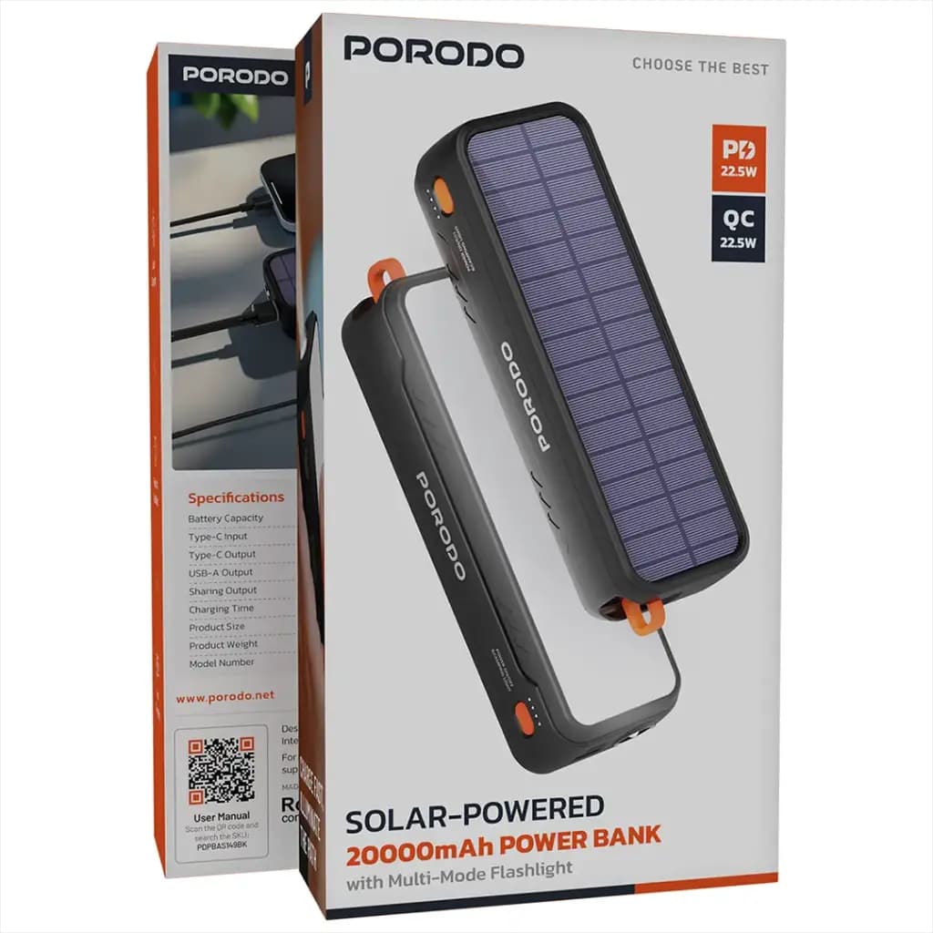 پاوربانک 20000 سولار پرودو مدل Solar-Powered PDPBAS149 — تصویر ۴
