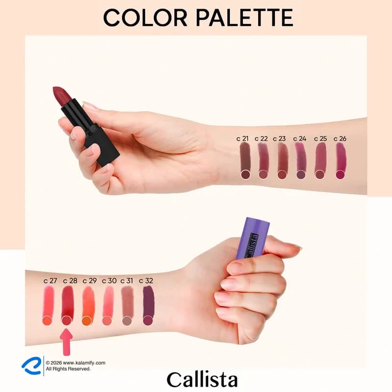 کالیستا رژ لب جامد سری Hydra Color قرمز مات — تصویر ۴