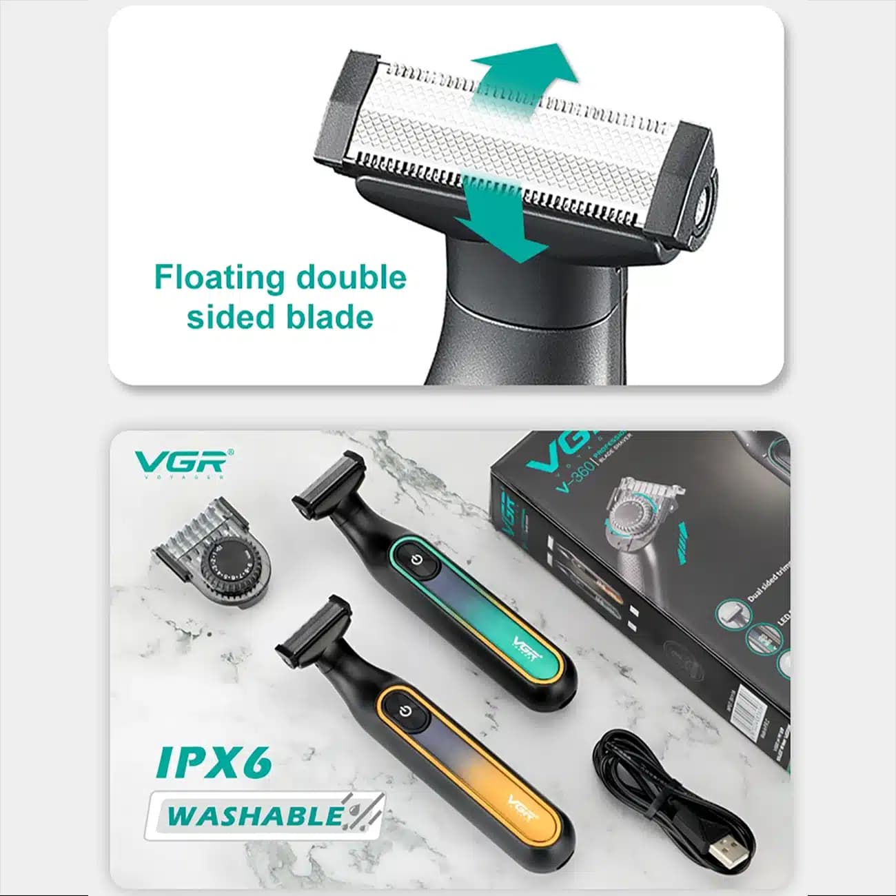 ریش تراش و ماشین اصلاح بدن وی جی آر VGR مدل V-360 ضد آب با نمایشگر — تصویر ۴