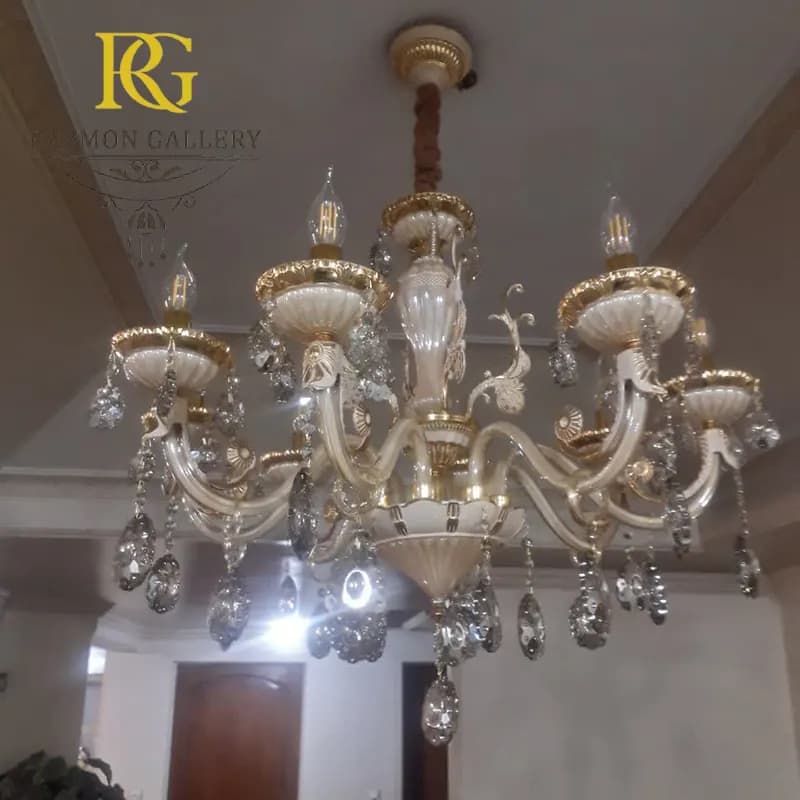 لوستر سلطنتی سفید طلایی سبک مورانو — تصویر ۴