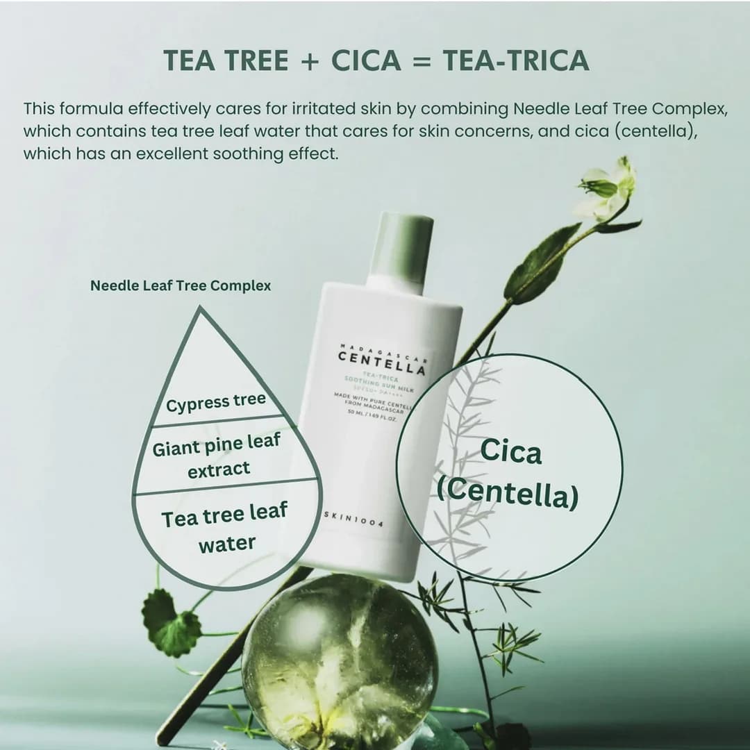 کرم ضد آفتاب تسکین دهنده بدون رنگ سنتلا SPF 50 مدل tea trica — تصویر ۸