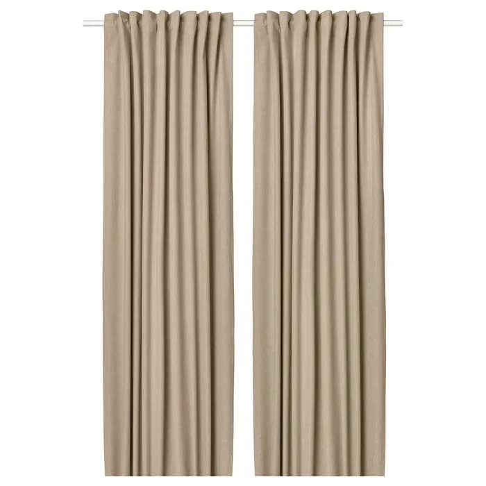 یک جفت پرده ضخیم زرد/بژ با نوار تزئینی ایکیا 135*300 مدل ROSENMANDEL