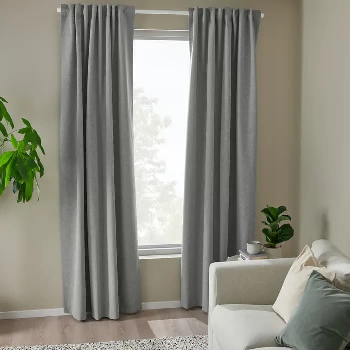 یک جفت پرده ضخیم خاکستری با نوار تزئینی ایکیا 135*300 مدل ROSENMANDEL — تصویر ۱۲