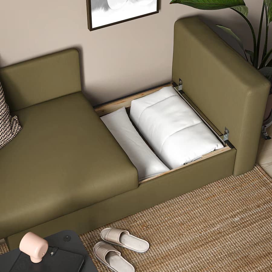 مبل تختخواب شو دو نفره ویسل زرد-سبز ایکیا مدل SKÖNABÄCK — تصویر ۸