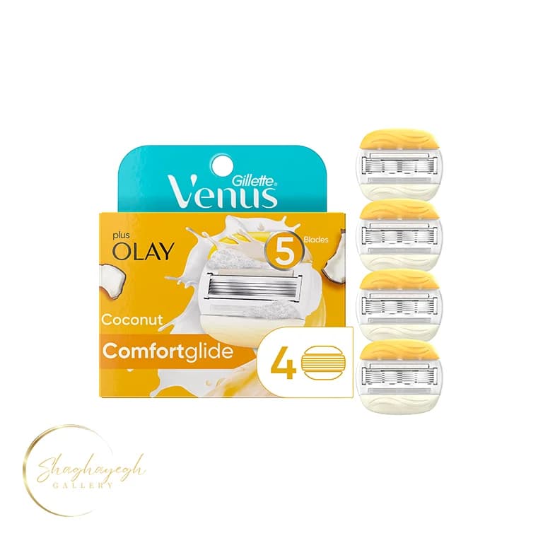 تیغ یدک ونوس 5 لبه 4 عددی ژیلت Gillette Venus Comfortglide Plus Olay Coconut 5-Blade Razor Refills 4 Pack — تصویر ۳