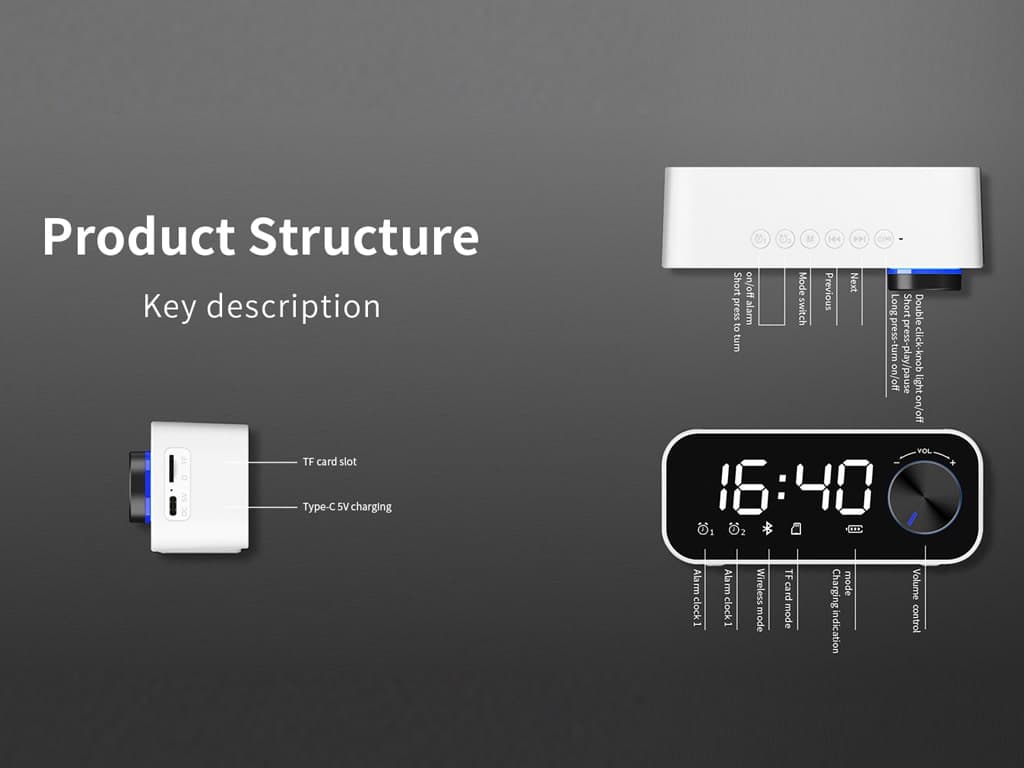 اسپیکر بلوتوث همراه با ساعت آلارم دار رچی Recci Clock Bluetooth Wireless Speaker RSK-W11 — تصویر ۹