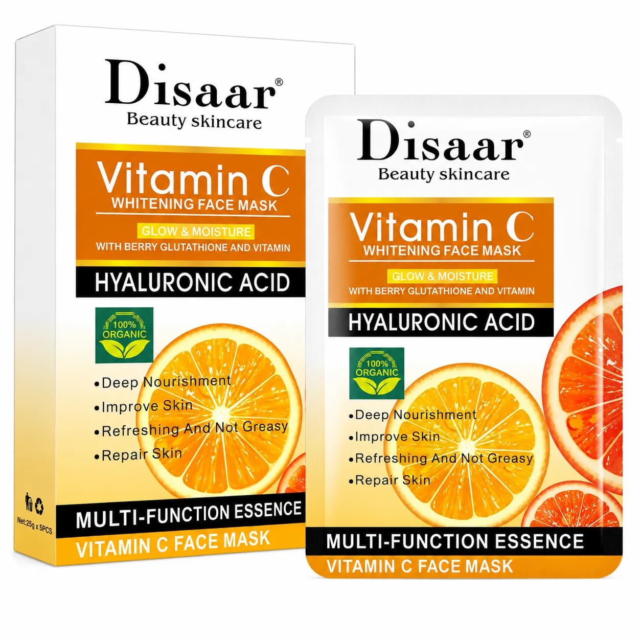 ماسک ویتامین سی Vitamin C Sheet Mask پک 5 عددی روشن کننده کد 6015 — تصویر ۲