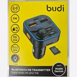 پخش کننده موسیقی دارای فرستنده FM بلوتوثی و شارژر فندکی 48 وات بودی مدل Budi CCT05B با یک خروجی USB-C و 2 خروجی USB — تصویر ۹