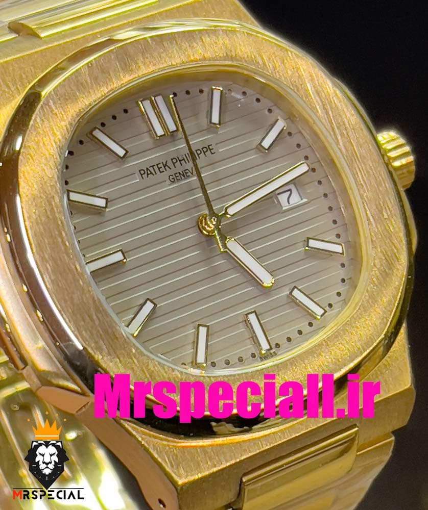 ساعت پتک فیلیپ مردانه ناتیلوس کوارتز طلایی صفحه طوسی Patek Philippe NUATILOS 020770 — تصویر ۱۱