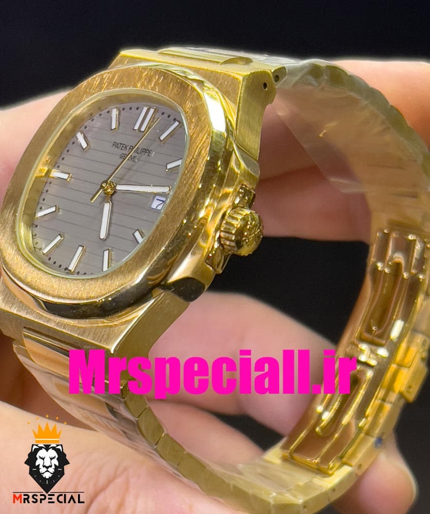 ساعت پتک فیلیپ مردانه ناتیلوس کوارتز طلایی صفحه طوسی Patek Philippe NUATILOS 020770 — تصویر ۶