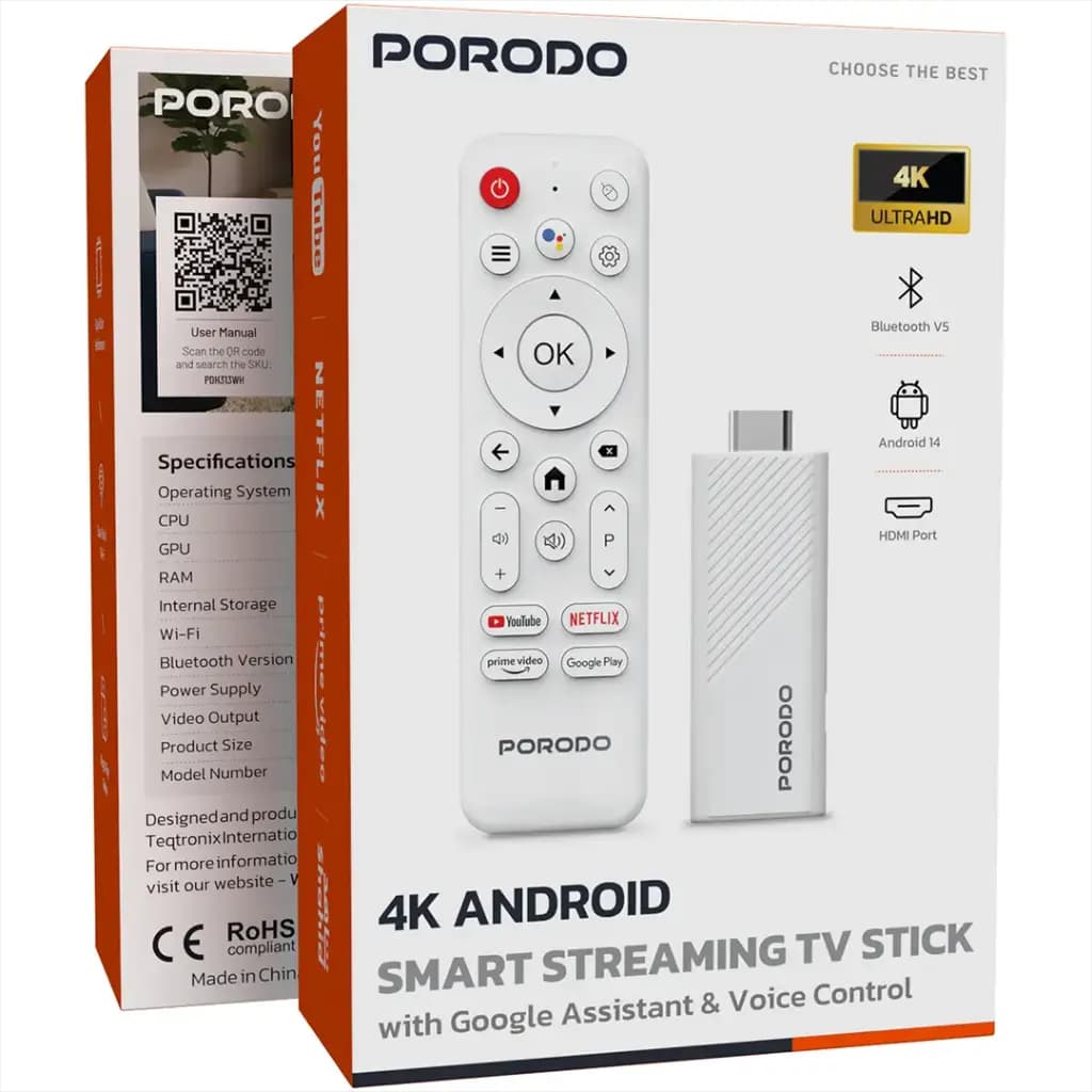 اندروید باکس هوشمند 4K پرودو Porodo 4k Android Smart Streaming TV Stick PDH313 — تصویر ۷