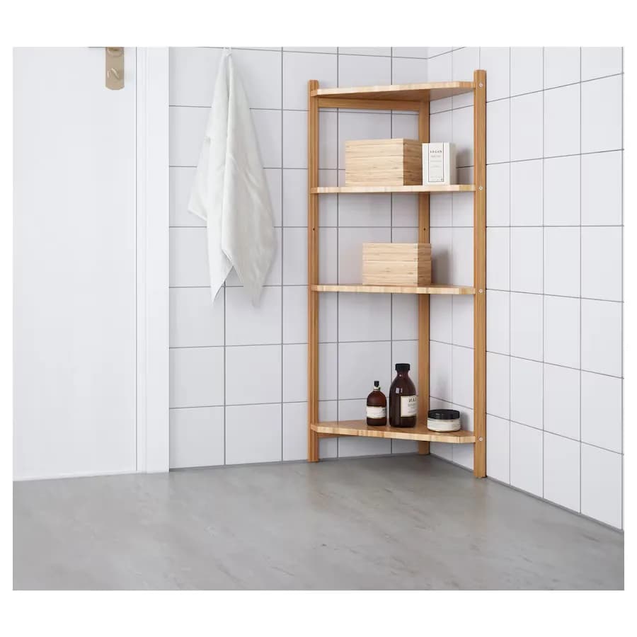 شلف گوشه حمام 4 طبقه ایکیا RAGRUND بامبو، 34×99 سانتیمتر — تصویر ۳