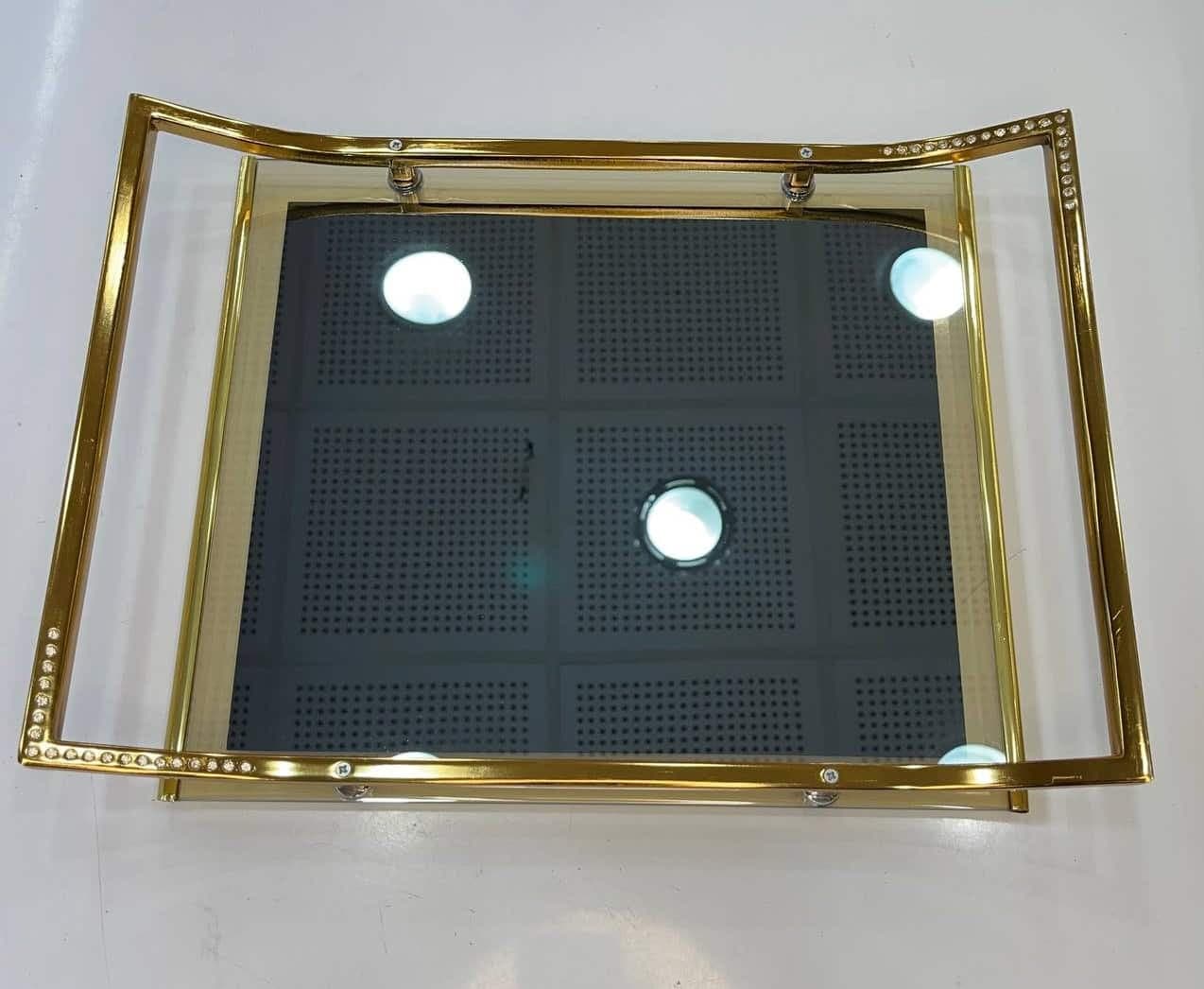 سینی استیل طلایی مستطیل کف شیشه سکوریت نشکن جدید مدل C9710 — تصویر ۶