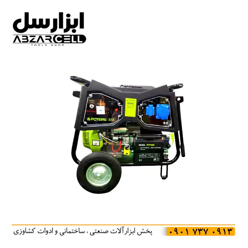 موتور برق 9 کیلو وات پوتر مدل PT18000VES| استارتی| چرخ و دسته| 9000 وات| سیم پیچ مسی — تصویر ۳