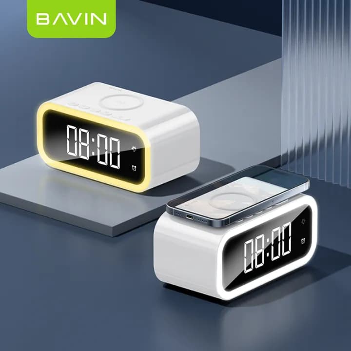 ساعت رومیزی هوشمند سه کاره باوین Bavin Wireless Charging Clock — تصویر ۴