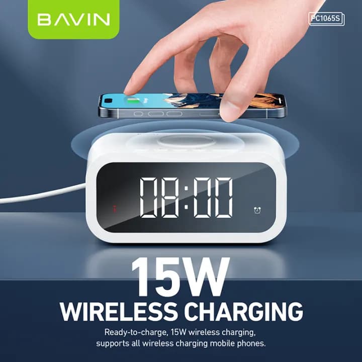ساعت رومیزی هوشمند سه کاره باوین Bavin Wireless Charging Clock — تصویر ۲