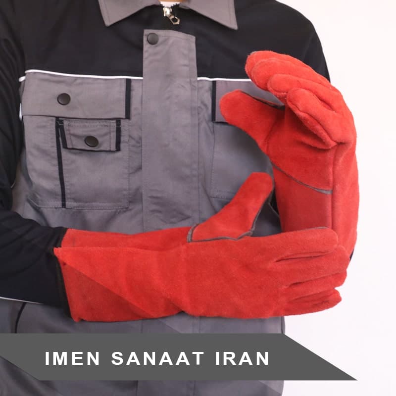 دستکش ایمنی هوبارت قرمز ساق بلند کد 1262 — تصویر ۲