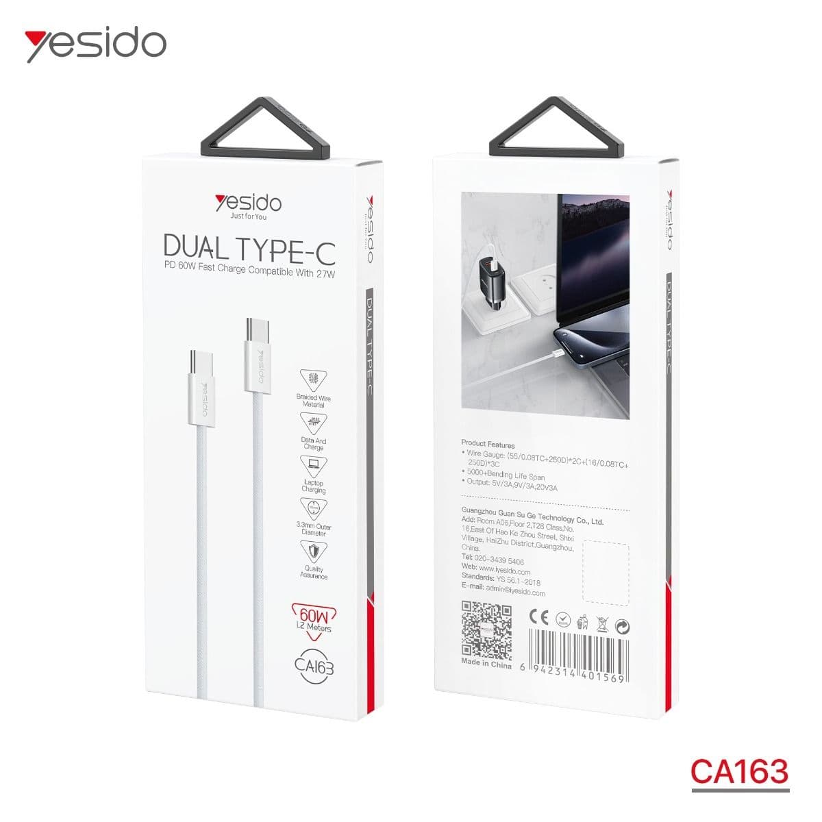کابل Type-C به Type-C یسیدو PD 60W YESIDO CA163 طول 1.2 متر — تصویر ۲