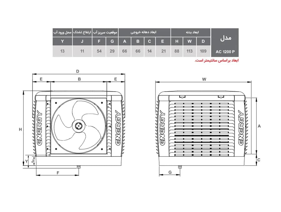 کولر آبی پلیمری انرژی 12000 مدل AC1200P — تصویر ۷