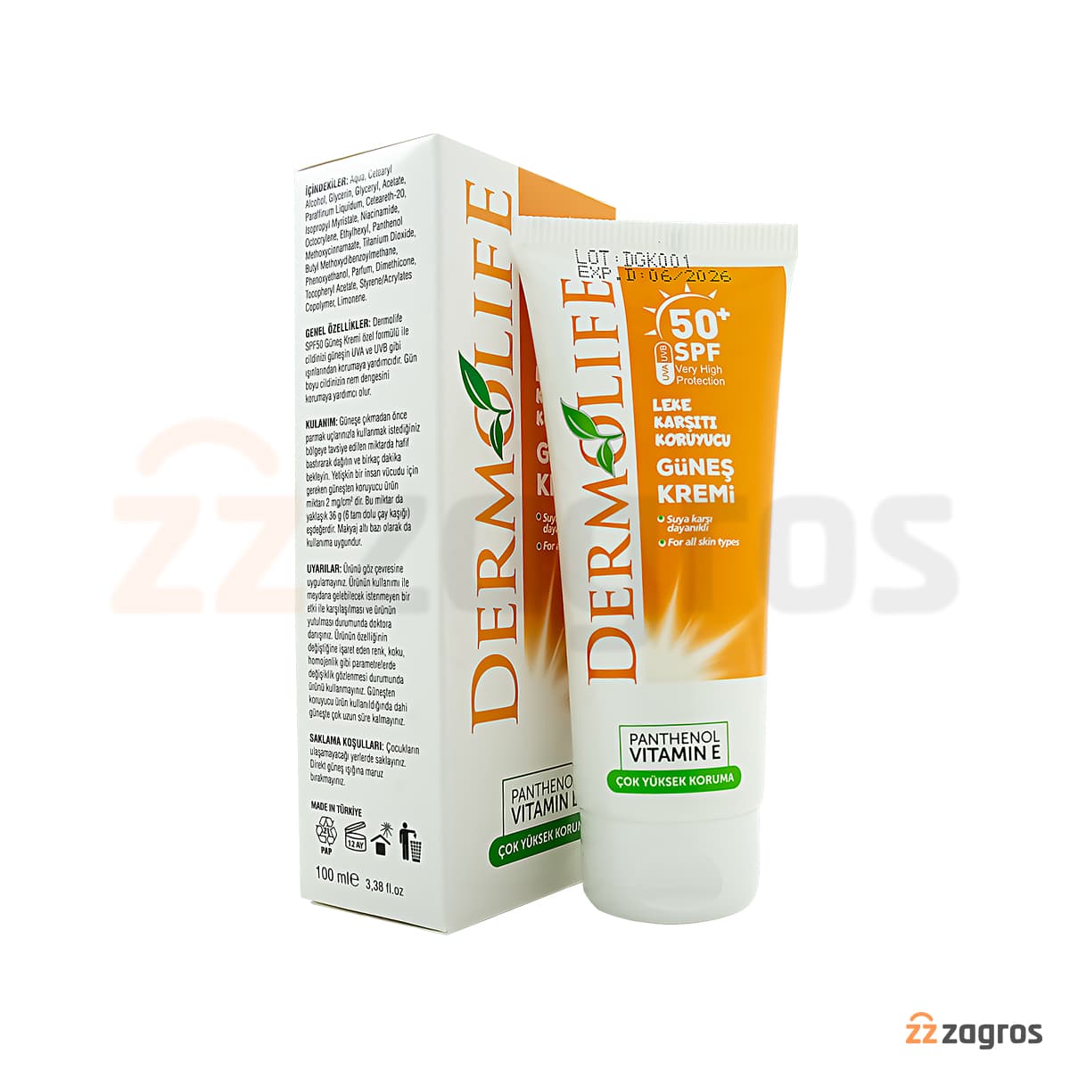 کرم ضد آفتاب ضد لک Dermolife با +SPF50 بی رنگ مناسب انواع پوست 100 میل — تصویر ۲