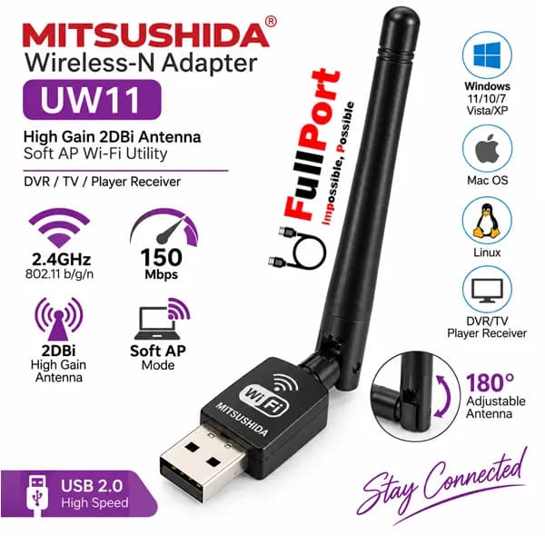 کارت شبکه بیسیم USB میتسوشیدا UW11 با آنتن 2dBi — تصویر ۴