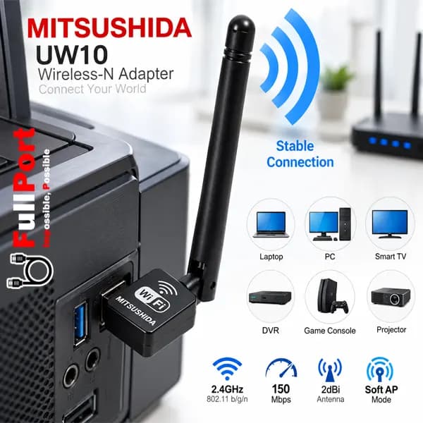 کارت شبکه بیسیم USB میتسوشیدا UW10 با آنتن 2dBi — تصویر ۶