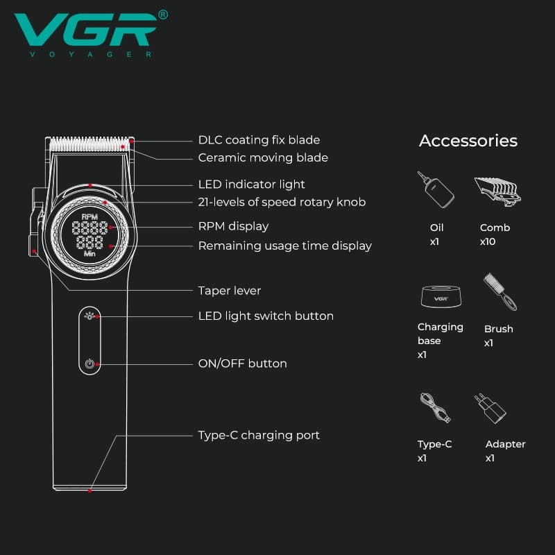 ماشین اصلاح سر و صورت وی جی آر مدل V-001 (طلایی) — تصویر ۷