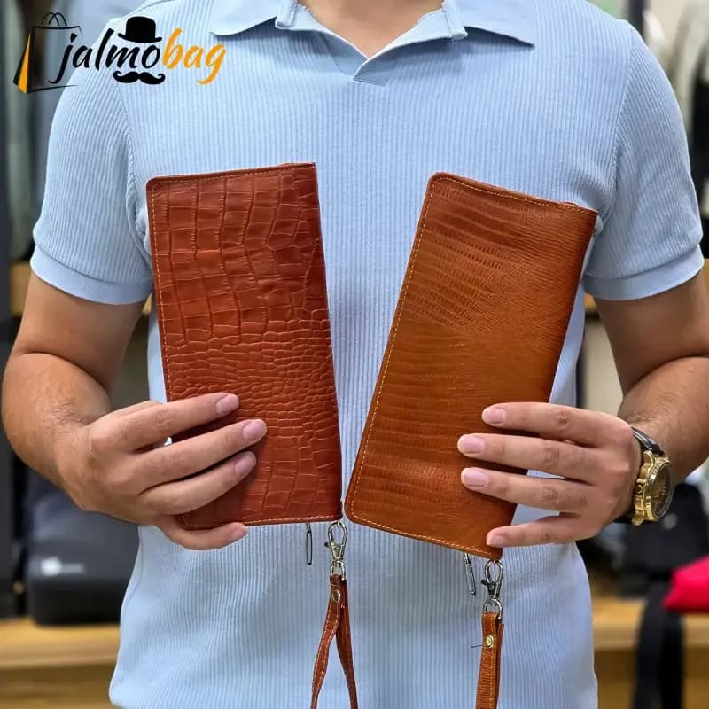 کیف دسته چک چرم طبیعی گاوی مردانه با جای کارت و موبایل — تصویر ۱۰