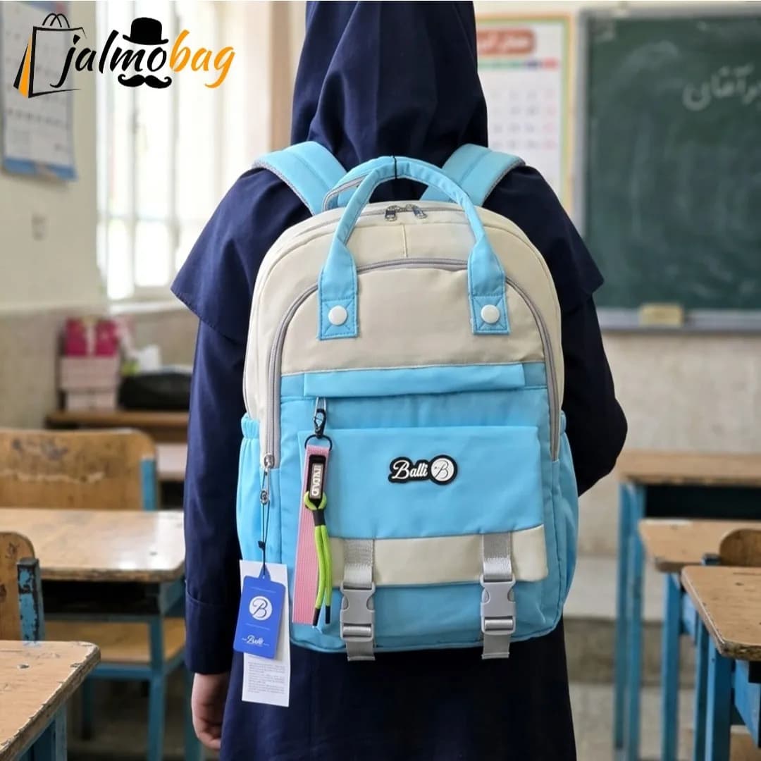 کوله پشتی مدرسه رنگی ضد آب مناسب دبستان و راهنمایی ارتفاع 40 سانتیمتر — تصویر ۷